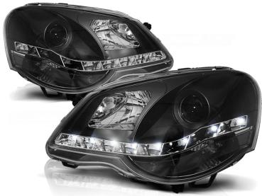 Scheinwerfer LED Tagfahrlicht Optik für VW Polo 9N3 Bj. 05-09 Schwarz